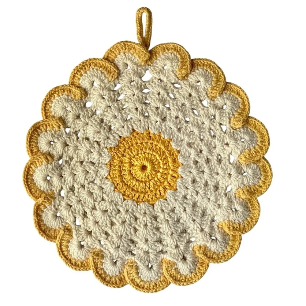Hand-Crocheted Floral Pot Holders Set Of 2  5.5
